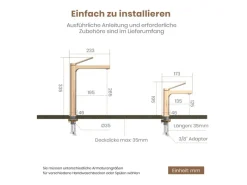 Zubehör Für Küchenarmatur|Einhebelmischer<Emke Wasserhahn Waschbeckenarmaturen 335 x 233 x 46 mm Rosengold Mischbatterie Küchenarmatur mit Luftsprudler