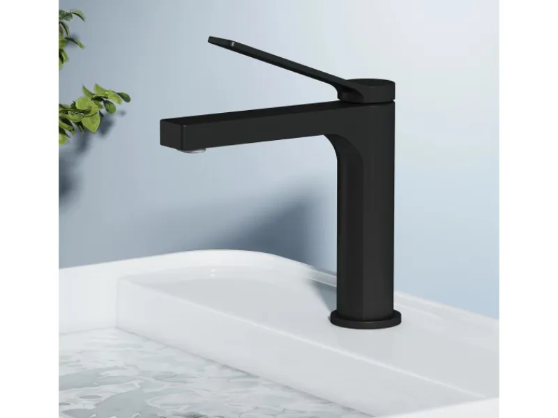 Einhebelmischer<Emke Wasserhahn Waschbeckenarmaturen 195 x 173 x 46 mm Schwarz Matt Mischbatterie Küchenarmatur mit Luftsprudler
