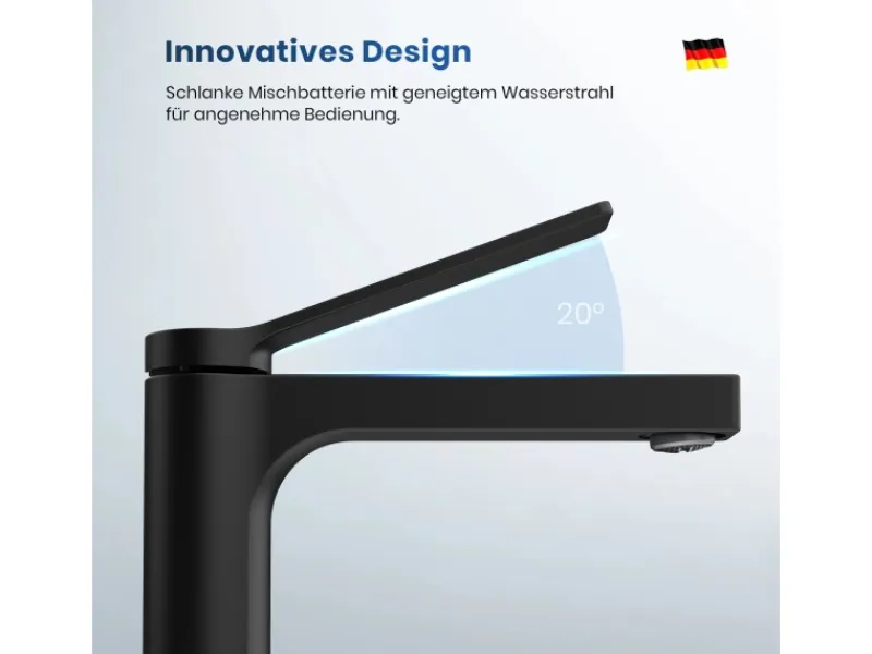 Einhebelmischer<Emke Wasserhahn Waschbeckenarmaturen 195 x 173 x 46 mm Schwarz Matt Mischbatterie Küchenarmatur mit Luftsprudler