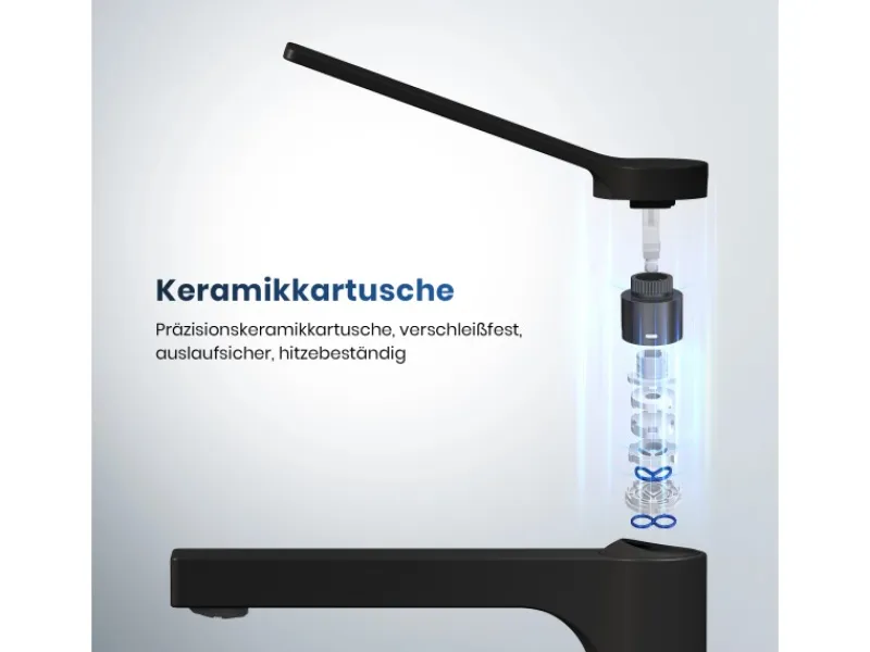 Einhebelmischer<Emke Wasserhahn Waschbeckenarmaturen 195 x 173 x 46 mm Schwarz Matt Mischbatterie Küchenarmatur mit Luftsprudler