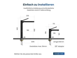 Einhebelmischer|Zubehör Für Küchenarmatur<Emke Wasserhahn Waschbeckenarmaturen 335 x 233 x 46 mm Schwarz Mischbatterie Küchenarmatur mit Luftsprudler