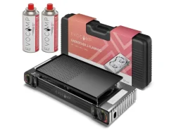 EVOCAMP Kochfelder<Camping Gaskocher 2-Flammig mit Grillaufsatz 45 cm und 2 227 g Gaskartuschen MSF-1a