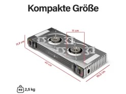 EVOCAMP Kochfelder<Camping Gaskocher 2-Flammig mit Grillaufsatz 45 cm und 2 227 g Gaskartuschen MSF-1a