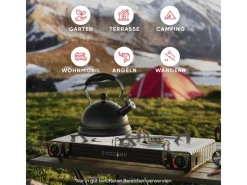 EVOCAMP Kochfelder<Camping Gaskocher 2-Flammig mit Grillaufsatz 45 cm und 2 227 g Gaskartuschen MSF-1a