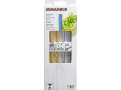 Fackelmann Küchenhelfer<Glastrinkhalme 20 cm Gelb-Blau 4 Stück inkl. Bürste