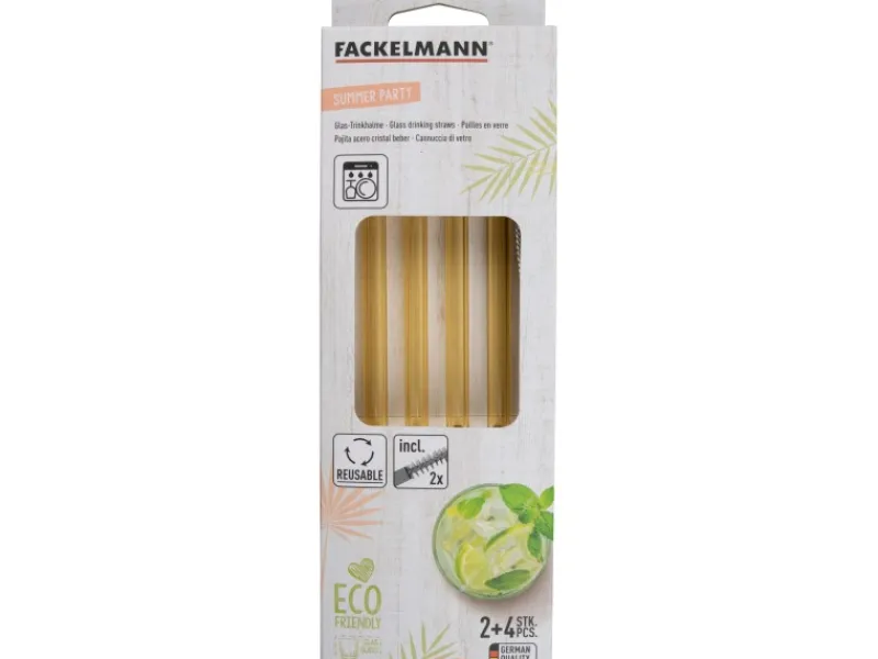 Fackelmann Küchenhelfer<Glastrinkhalme und Bürste Sommerparty 4 Stk