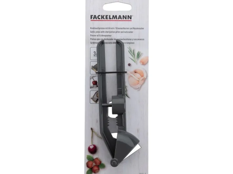Fackelmann Knoblauchpresse 3-in-1 Dunkelgrau Alu< Küchenhelfer