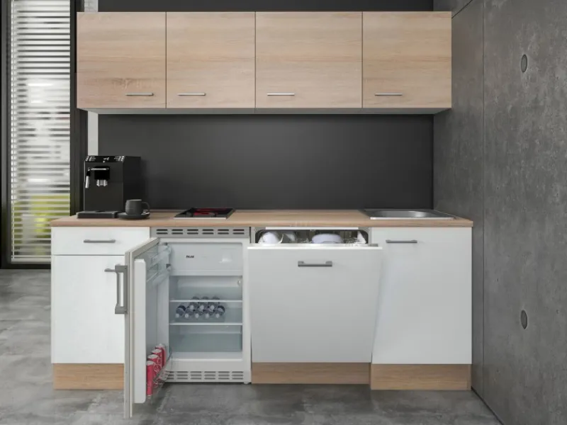 Discount Flex-Well Classic Büroküche Florida 210 cm Weiß-Sonoma Eiche