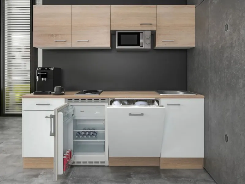 Best Flex-Well Classic Büroküche Florida 210 cm Weiß-Sonoma Eiche