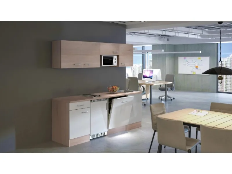 Best Flex-Well Classic Büroküche Florida 210 cm Weiß-Sonoma Eiche