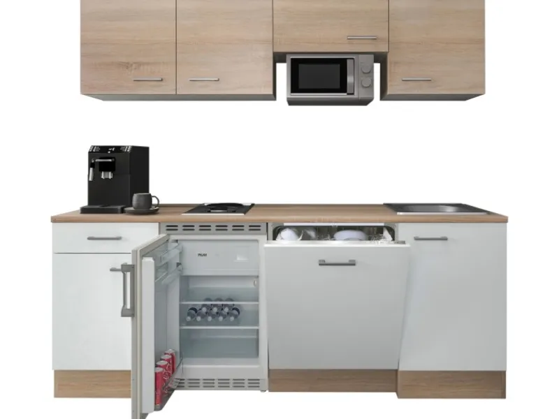 Best Flex-Well Classic Büroküche Florida 210 cm Weiß-Sonoma Eiche