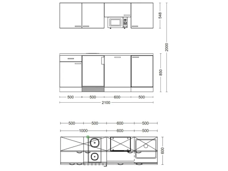 Best Flex-Well Classic Büroküche Florida 210 cm Weiß-Sonoma Eiche