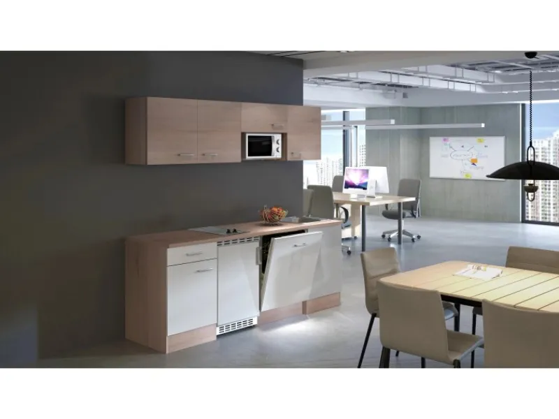 Flex-Well Classic Kochfelder|Kühlschränke<Büroküche Florida 210 cm Weiß-Sonoma Eiche
