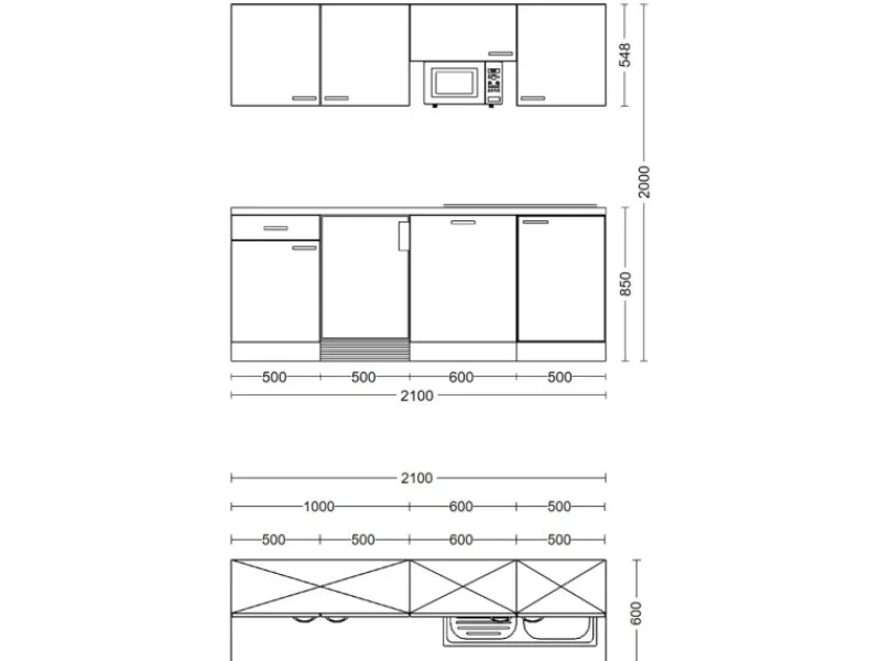 Flex-Well Classic Büroküche Wito 210 cm Weiß< Single-Küchen