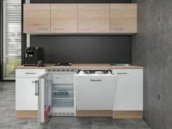Flex-Well Classic Büroküche Florida 210 cm Weiß-Sonoma Eiche< Single-Küchen|Kühlschränke