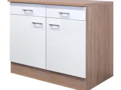 Flex-Well Classic Einbauküchen<Küchen-Unterschrank Florida 100 cm Weiß-Sonoma Eiche