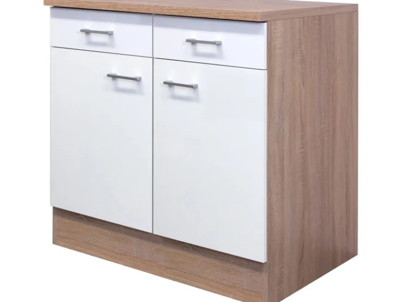 Flex-Well Classic Küchen-Unterschrank Florida 80 cm Weiß-Sonoma Eiche