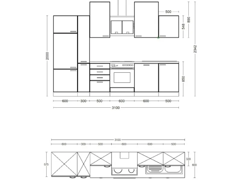 New Flex-Well Classic Küchenzeile Wito 310 cm mit Apothekerschrank Weiß