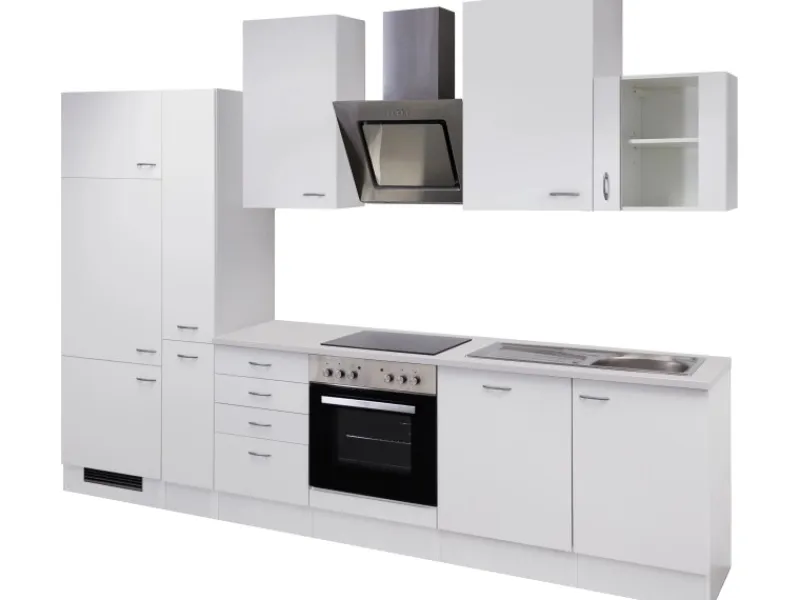 New Flex-Well Classic Küchenzeile Wito 310 cm mit Apothekerschrank Weiß