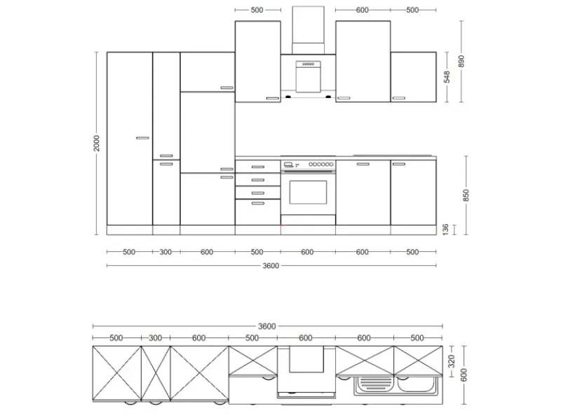 Flex-Well Classic Küchenzeile Florida 360 cm Weiß Matt - Sonoma Eiche< Einbauküchen|Kühlschränke