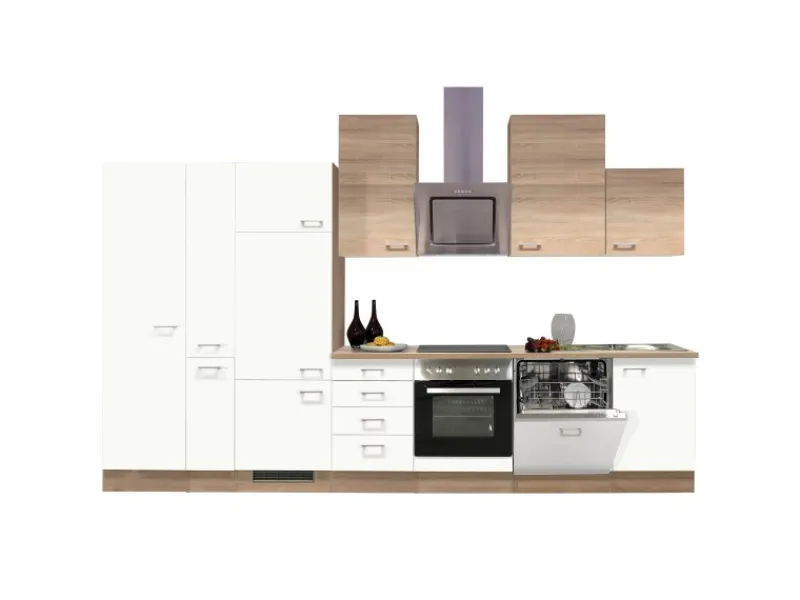 Flex-Well Classic Küchenzeile Florida 360 cm Weiß Matt - Sonoma Eiche< Einbauküchen|Kühlschränke
