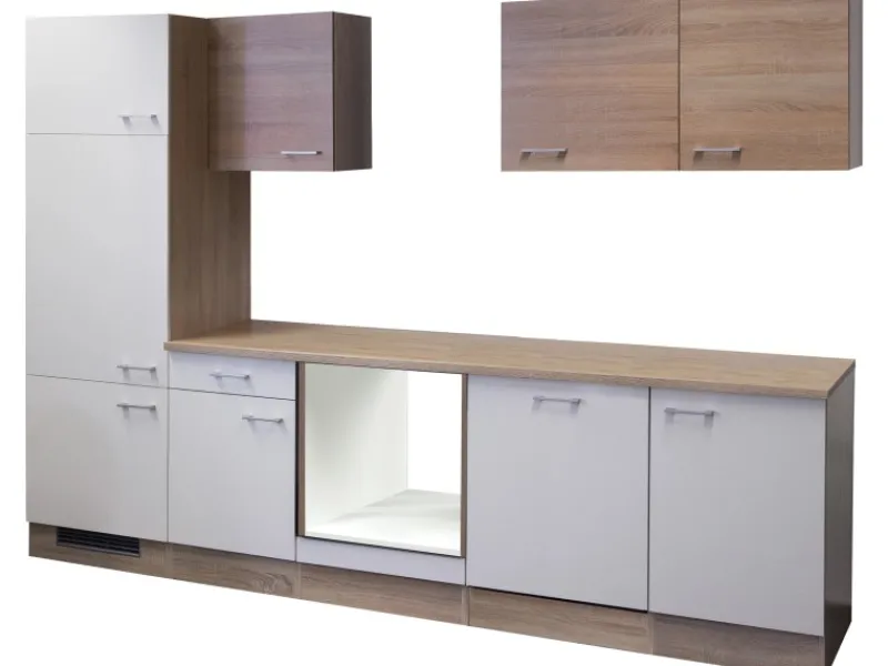 Flex-Well Classic Einbauküchen|Küchenschränke<Küchenzeile Florida 280 cm ohne E-Geräte Sonoma Eiche-Weiß