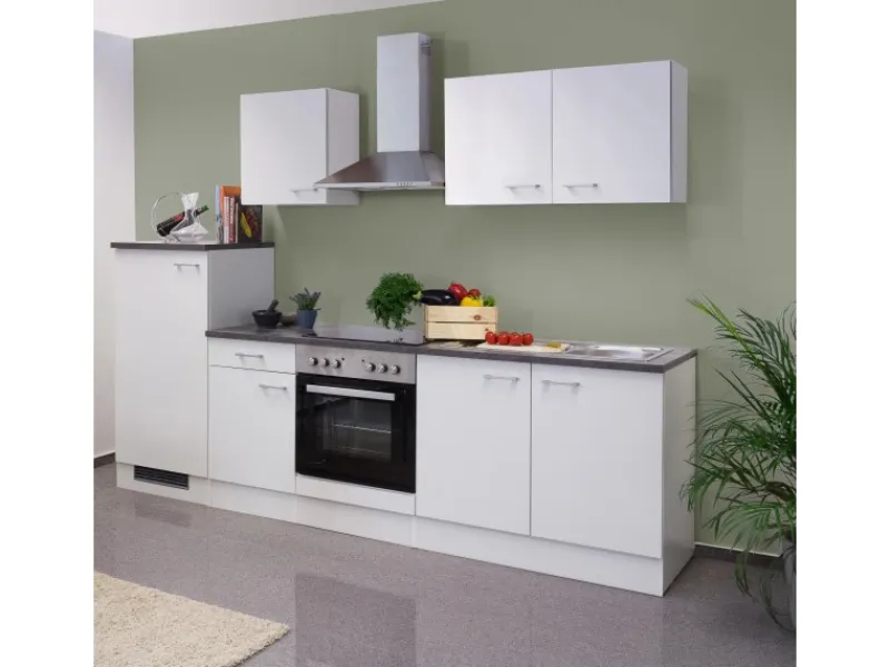 Flex-Well Classic Einbauküchen|Kühlschränke<Küchenzeile Lucca 270 cm Weiß matt