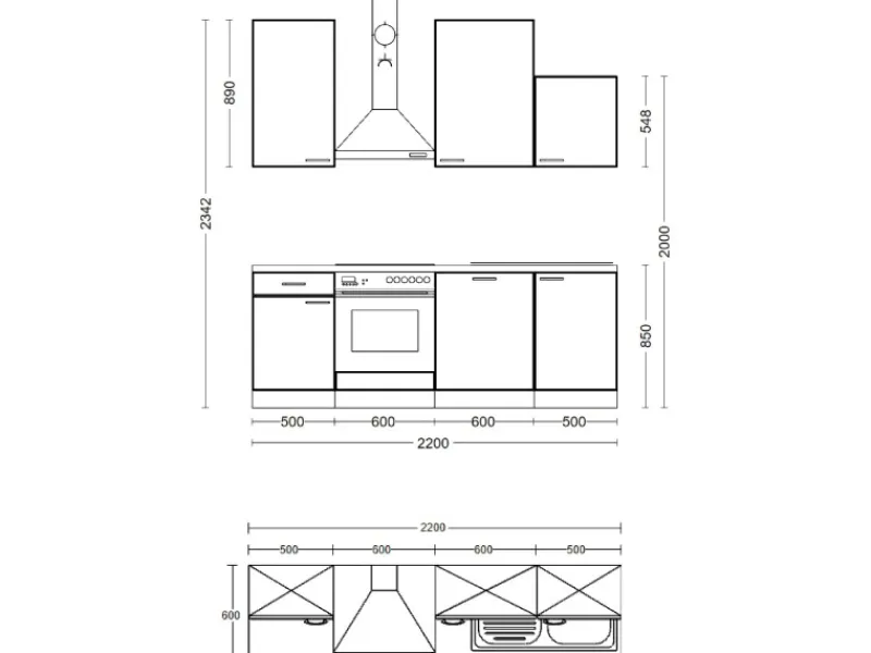 Flex-Well Classic Einbauküchen|Küchenschränke<Küchenzeile Lucca 220 cm Weiß matt - Caledonia
