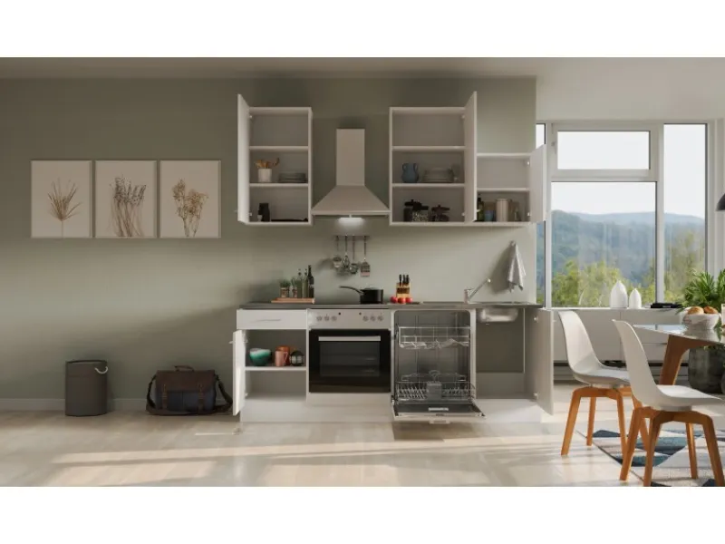 Flex-Well Classic Einbauküchen|Küchenschränke<Küchenzeile Lucca 220 cm Weiß matt - Caledonia