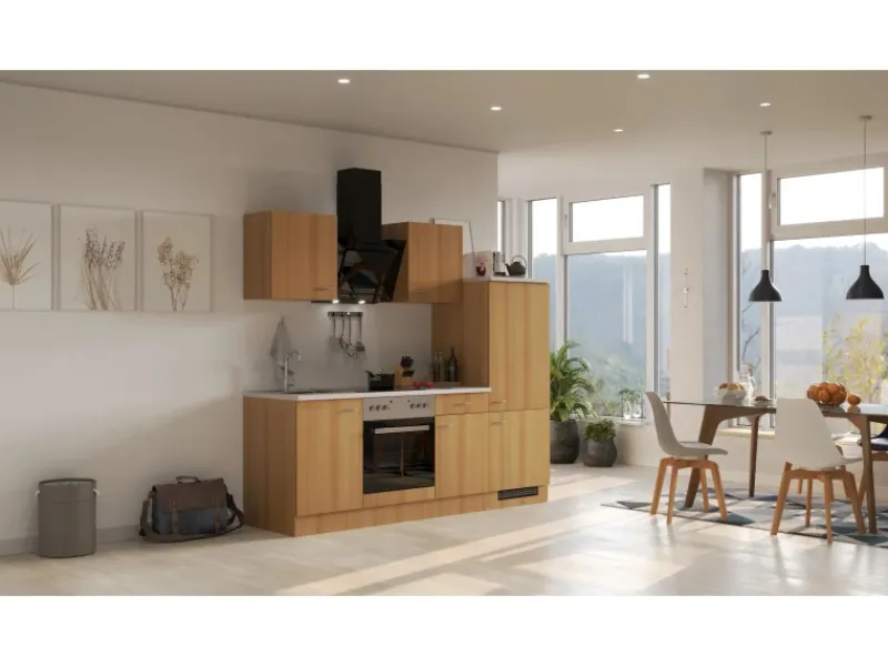 Flex-Well Classic Single-Küchen|Kochfelder<Küchenzeile Nano 220 cm Buche