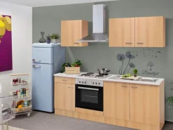 Flex-Well Classic Kochfelder<Küchenzeile Nano 210 cm Buche Nachbildung