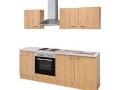 Flex-Well Classic Kochfelder<Küchenzeile Nano 210 cm Buche Nachbildung