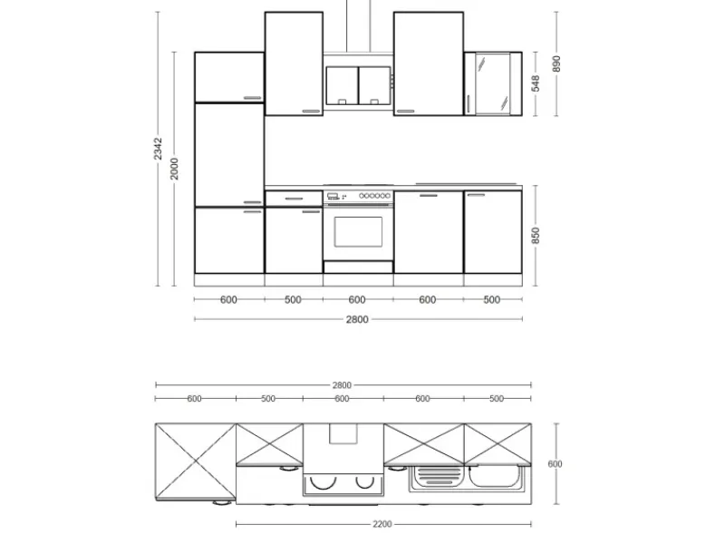 Clearance Flex-Well Classic Küchenzeile Wito 280 cm Weiß