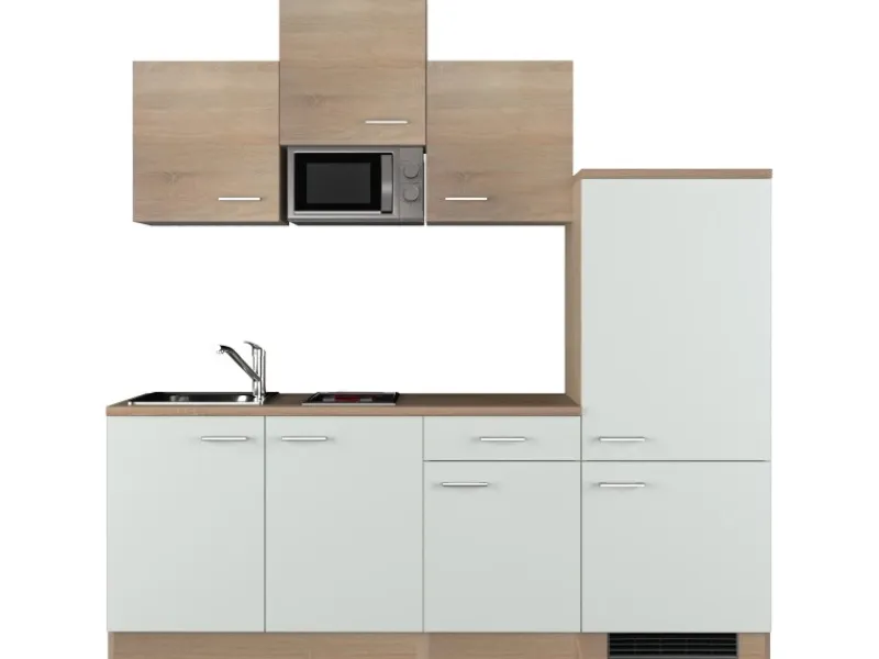 Flex-Well Classic Single-Küchen<Küchenzeile Florida 210 cm Weiß - Sonoma Eiche