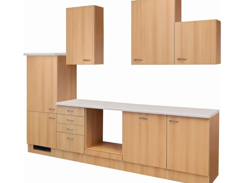 Flex-Well Classic Küchenzeile Nano 280 cm ohne E-Geräte Buche Nachbildung< Einbauküchen