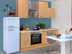 Flex-Well Classic Kühlschränke<Küchenzeile Nano 220 cm Buche Nachbildung