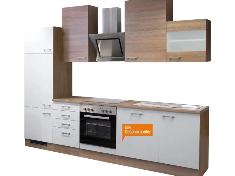 Outlet Flex-Well Classic Küchenzeile Florida 280 cm Sonoma Eiche-Weiß-Sonoma Eiche