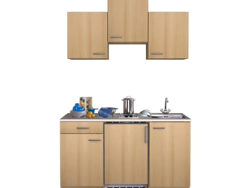Flex-Well Classic Single-Küchen|Pantryküchen<Küchenzeile Nano 150 cm Buche Nachbildung