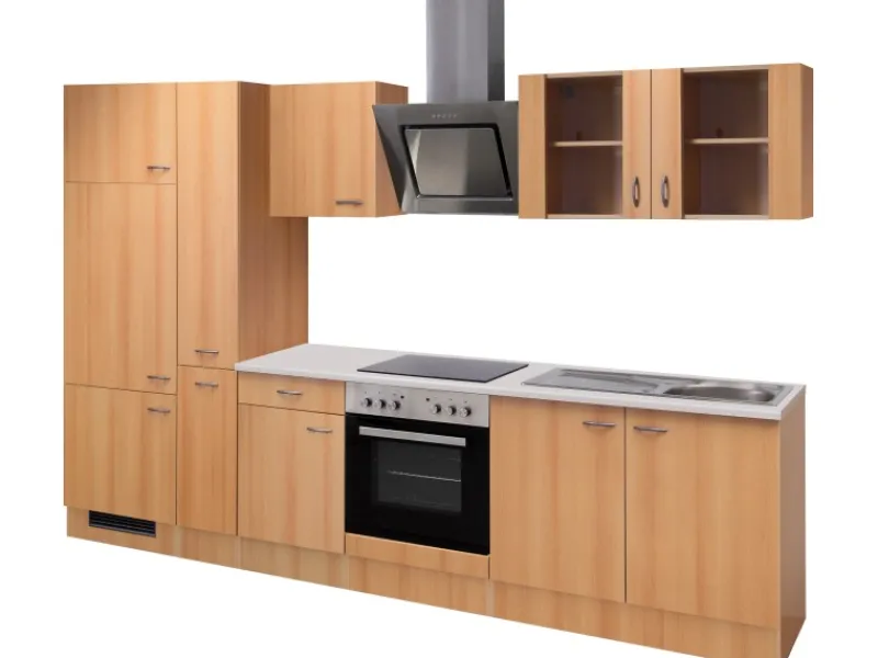 Flex-Well Classic Kühlschränke|Einbauküchen<Küchenzeile Nano 300 cm Buche Nachbildung