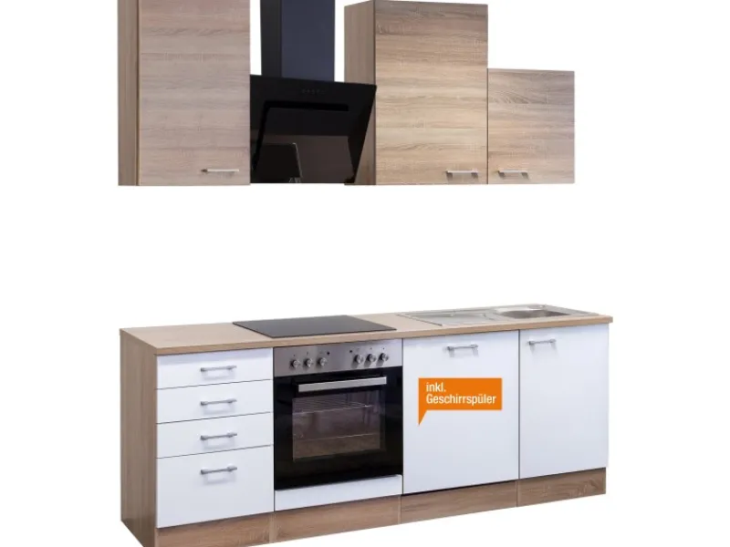 Flex-Well Classic Kühlschränke|Einbauküchen<Küchenzeile Florida 220 cm Sonoma Eiche-Weiß-Sonoma Eiche