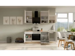 Flex-Well Classic Herde|Kochfelder<Küchenzeile Florida 220 cm Weiß - Sonoma Eiche