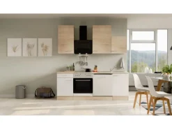 Flex-Well Classic Herde|Kochfelder<Küchenzeile Florida 220 cm Weiß - Sonoma Eiche