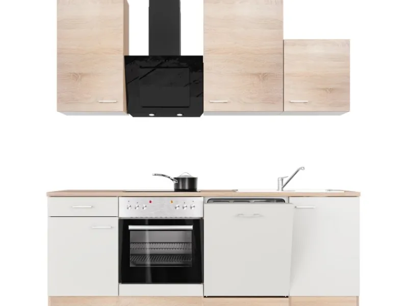 Flex-Well Classic Herde|Kochfelder<Küchenzeile Florida 220 cm Weiß - Sonoma Eiche