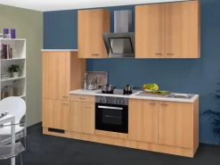Flex-Well Classic Küchenzeile Nano 270 cm Buche Nachbildung< Kühlschränke