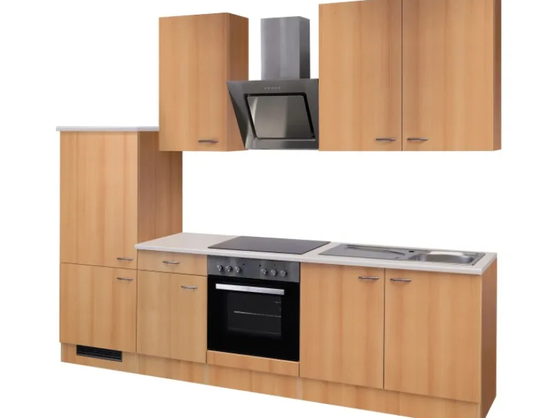 Flex-Well Classic Küchenzeile Nano 270 cm Buche Nachbildung< Kühlschränke