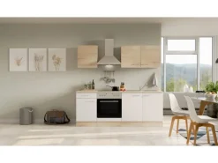 Flex-Well Classic Einbauküchen|Kochfelder<Küchenzeile Florida 210 cm Weiß - Sonoma Eiche