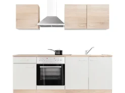 Flex-Well Classic Einbauküchen|Kochfelder<Küchenzeile Florida 210 cm Weiß - Sonoma Eiche