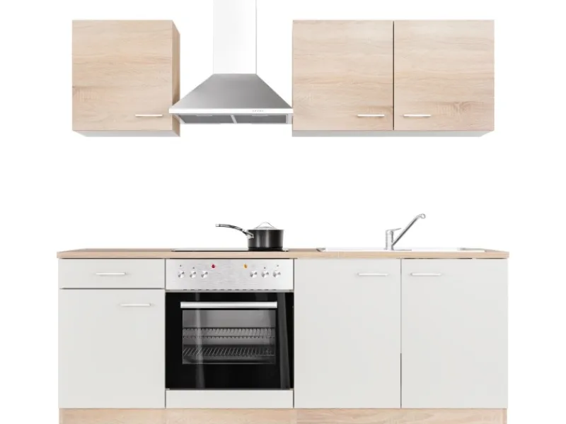 Flex-Well Classic Einbauküchen|Kochfelder<Küchenzeile Florida 210 cm Weiß - Sonoma Eiche