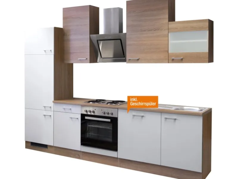 Flex-Well Classic Herde<Küchenzeile Florida 280 cm Sonoma Eiche-Weiß-Sonoma Eiche
