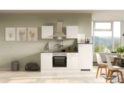Flex-Well Classic Kühlschränke|Kochfelder<Küchenzeile Lucca 220 cm Weiß matt - Caledonia